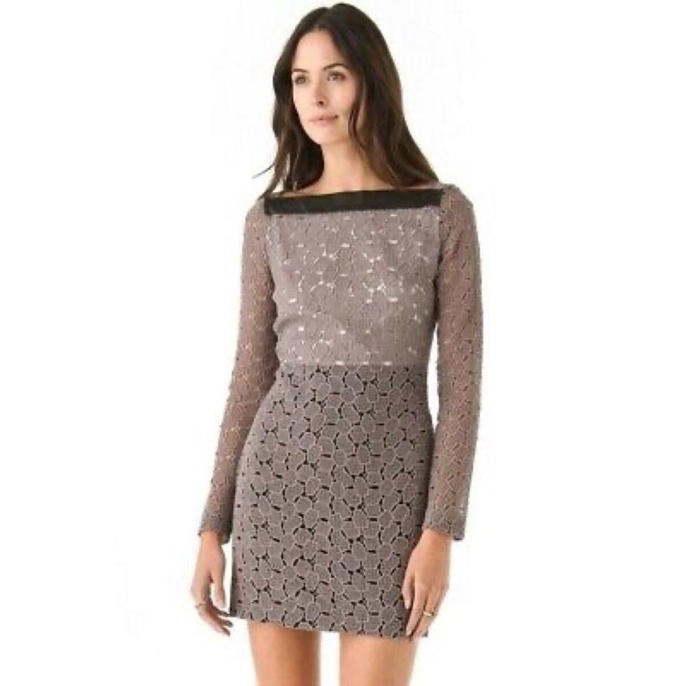 DVF New Sarita Taupe Lace Dress Size 12
